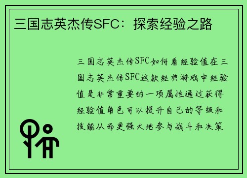 三国志英杰传SFC:探索经验之路 三国志英杰传SFC:探索经验之路